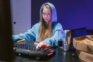 Free stock photo of blue hoodie, can, caucasian girl